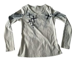 White Long Sleeve Graphic Top